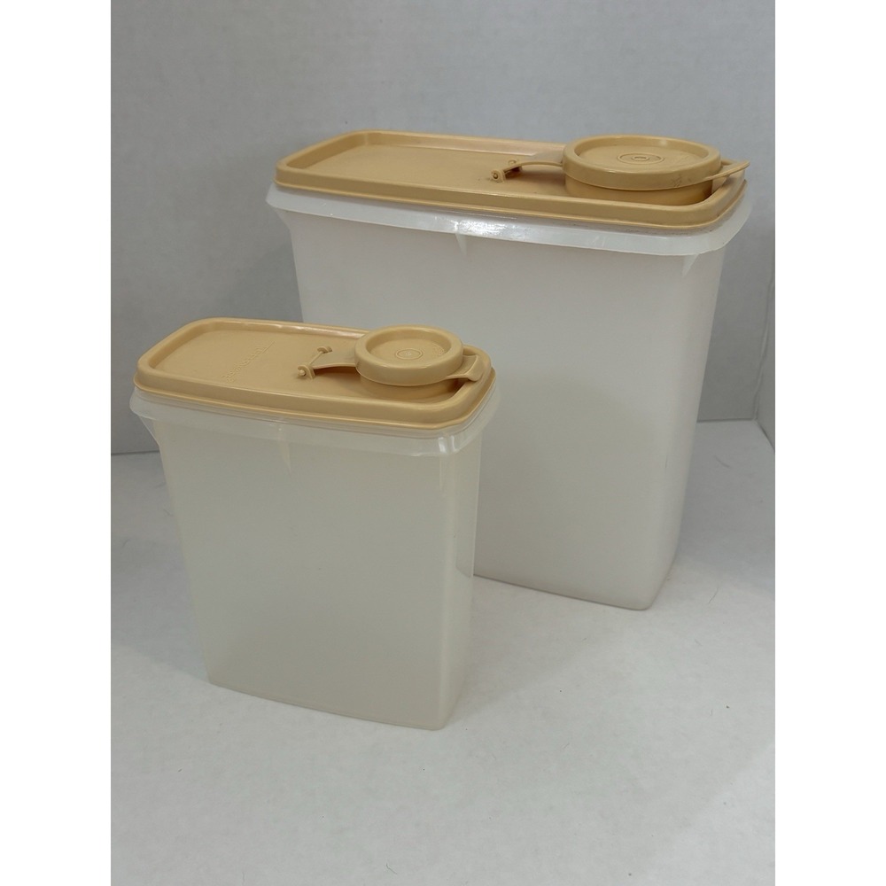 Vintage Tupperware Store & Pour Canister Set 2 Almond Tan Lids Flip Spout 471-4